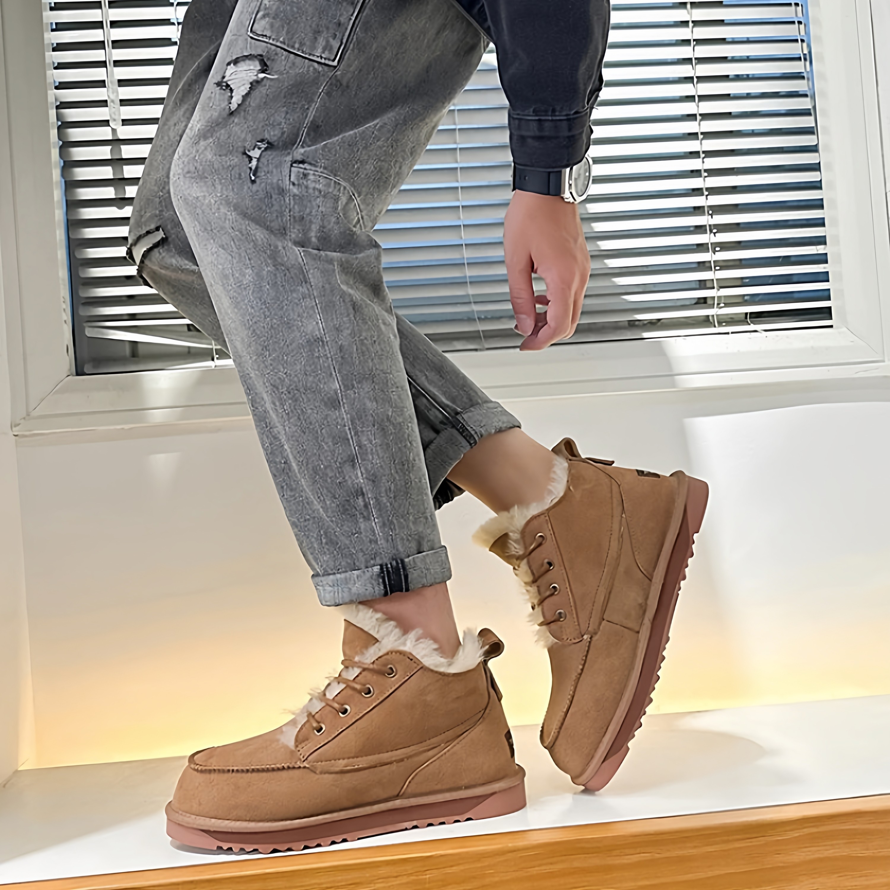 澳洲绑带羊皮毛一体男士雪地靴冬季加厚抗寒棉鞋东北雪地靴,淘宝优惠券,粉丝福利购,淘宝优惠卷