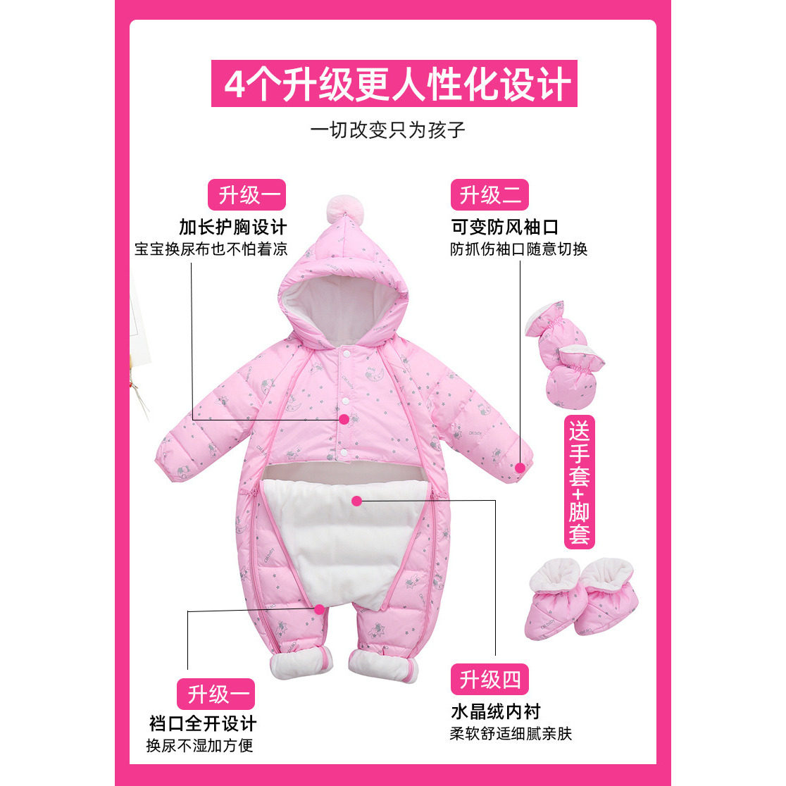 NASA婴儿连体羽绒服冬季外出服男女宝宝婴幼儿包脚加厚超萌趣哈衣,淘宝优惠券,粉丝福利购,淘宝优惠卷