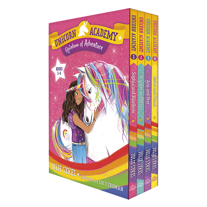 英文原版 Unicorn Academy Rainbow of Adventure Boxed Set 独角兽学院1-4盒装 冒险彩虹套装 少儿桥梁章节 英文版 进口英语书籍 - 图1