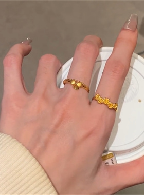 双层蝴蝶结仿黄金戒指金色食指戒
