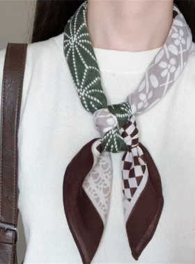 复古格子腰果花头巾废土风美拉德