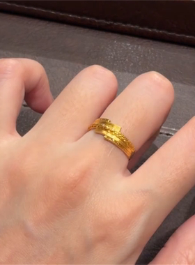 中古风金色爆闪绒光跃金戒指百搭