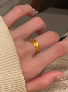 中古金色拉丝戒指新款轻奢小众