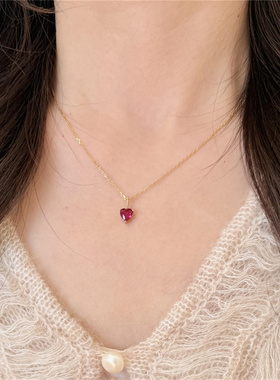 简约红色爱心锆石吊坠项链女小众