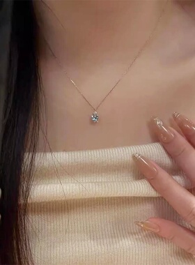 蓝色爱心仿钻项链女轻奢小众吊坠