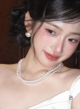 双层珍珠女叠戴小米珠锁骨链高级