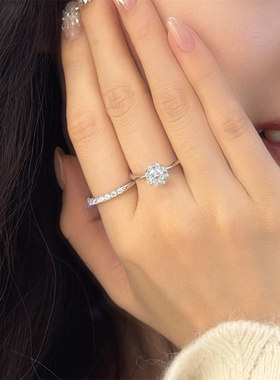 爆闪锆石银色戒指小众设计感中指