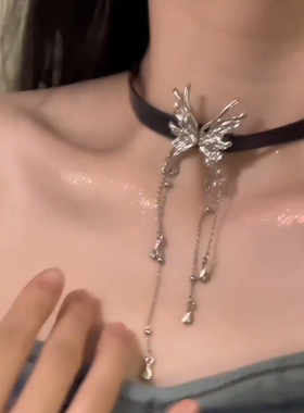 皮绳蝴蝶流苏项圈百搭项链