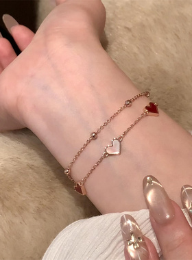 红色仿贝母爱心双层手链轻奢小众
