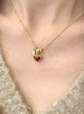 滴油红色双面爱心项链女气质高级