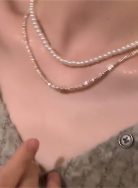 双层小米珠珍珠项链轻奢碎银几两