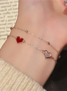 红色仿贝母爱心双层手链女士轻奢