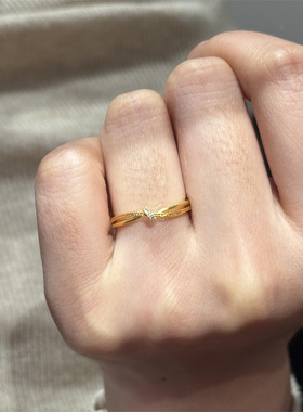 金色超闪交叉绳结戒指复古精致