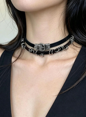 小众设计感黑色皮带扣女choker