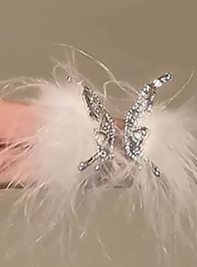 羽毛镶钻蝴蝶开口戒指时尚高级感