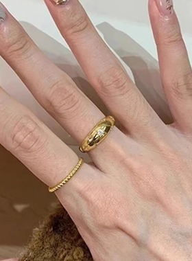 中古金色亮面微镶星芒戒指