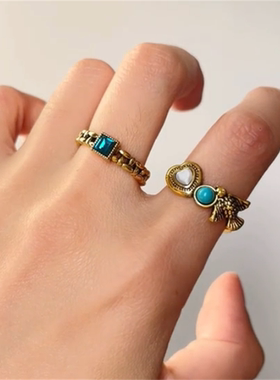 爱心飞鸟戒指小众设计复古做旧