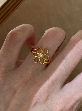 独特镂空花朵金戒指女高级感小众