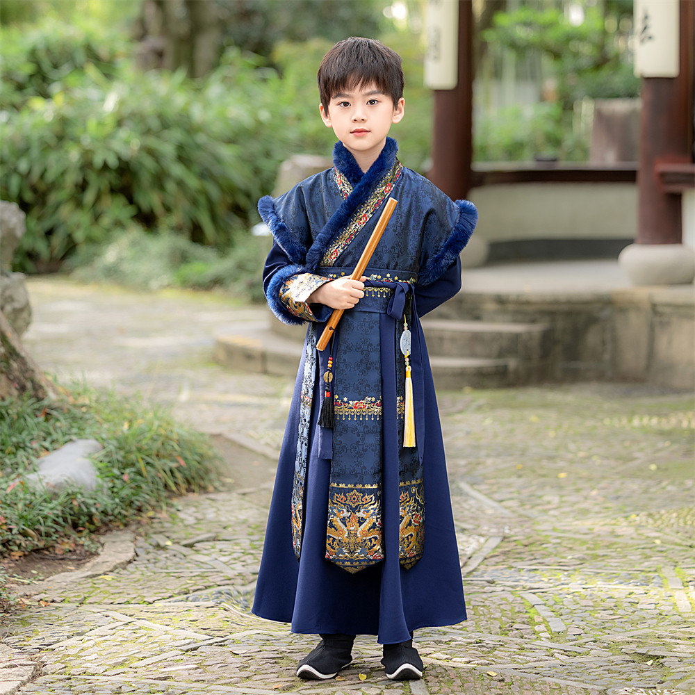 新款汉服男童拜年服中国风秋冬加厚加绒儿童古装酒红色过年冬季装,淘宝优惠券,粉丝福利购,淘宝优惠卷