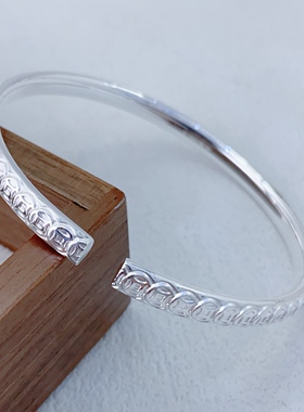 足银999.9纯银钱多多手镯女款实心开口时尚高级感手环送女友礼物