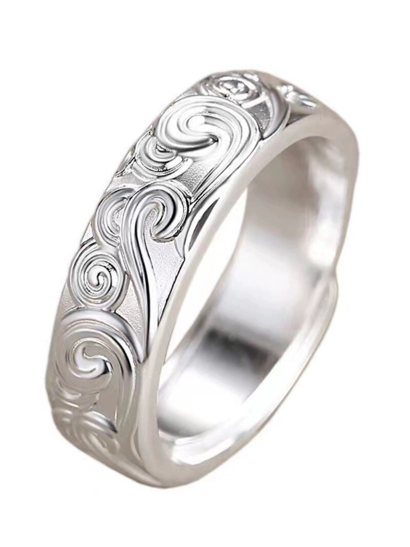 Pure silver 999 sterling silver embossed auspicious cloud ring men's light luxury niche high-end sense as a birthday gift for your boyfriend
