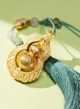 朱炳仁铜有福有赚花丝葫芦挂件包挂铜葫芦招财吉祥装饰入户门挂件