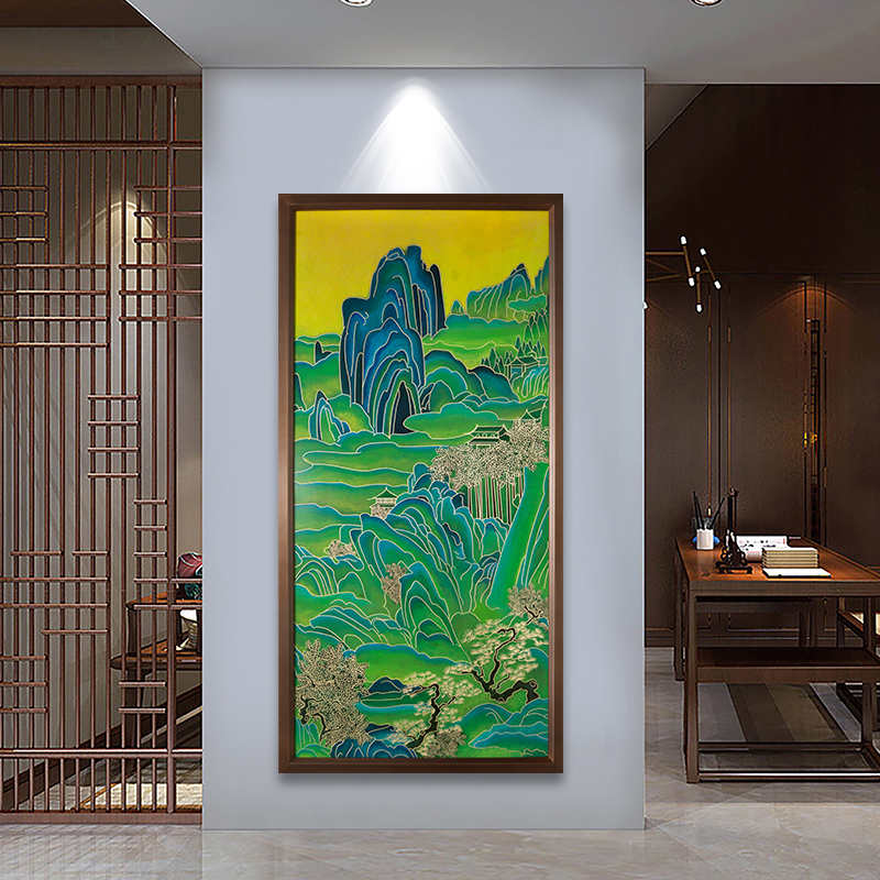 朱炳仁铜壁画 新中式手绘山水琅彩画简约客厅沙发铜雕画墙壁挂画 - 图3
