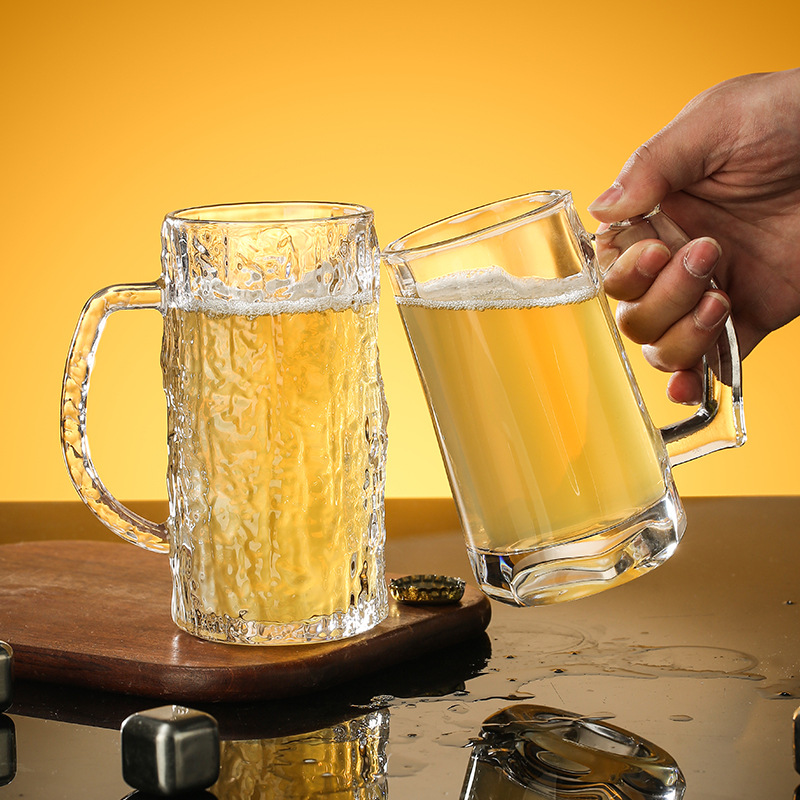 扎啤杯500ml玻璃杯子带把家用水杯酒吧啤酒杯网红英雄杯超大容量-图2