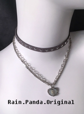 雨熊自制ins朋克末世风双层项链项圈y2k黑灰色choker套装