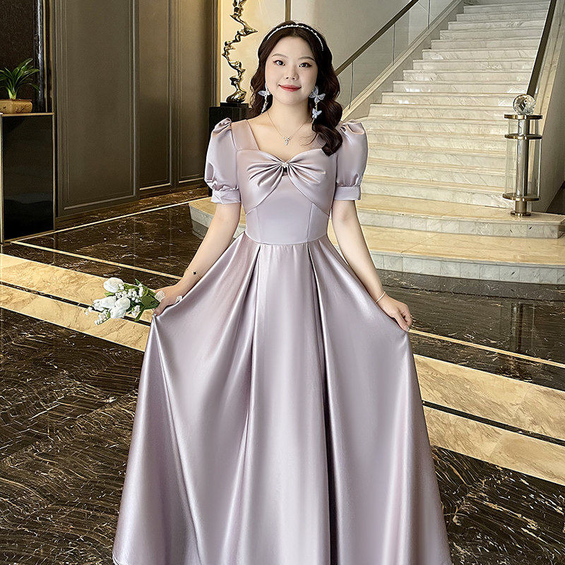 2024新款缎面大码伴娘服紫色气质显瘦高级感小众姐妹服伴娘团礼服