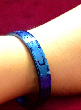 蓝金刚白三色药师佛钛钢手镯平安