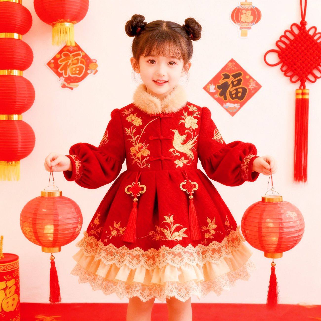 女童2026新款新中式加绒连衣裙宝宝洛丽塔生日公主裙新年拜年服,淘宝优惠券,粉丝福利购,淘宝优惠卷