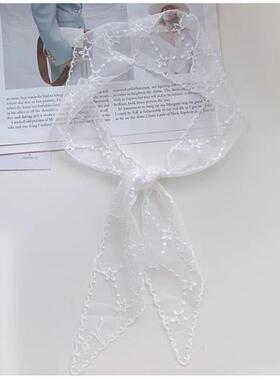 温柔仙气刺绣蕾丝花朵长条项圈颈带小众设计窄围巾飘带项链