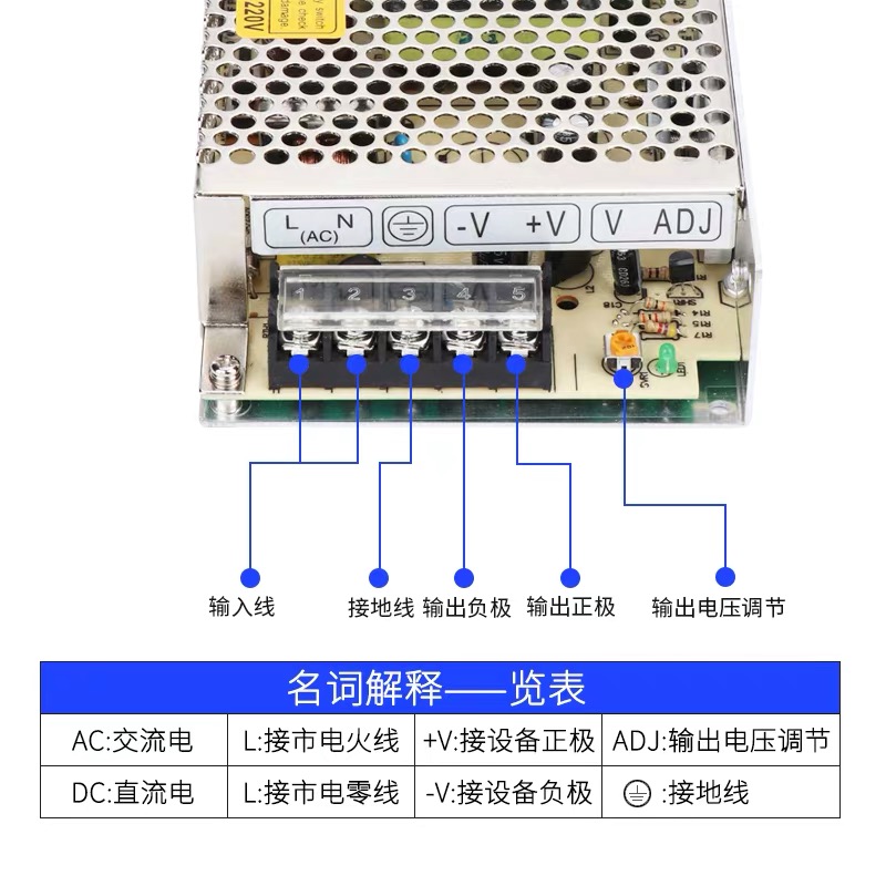 明纬220转24V/12V直流5V开关电源S-75/120/250/350/400W变压器DC - 图2