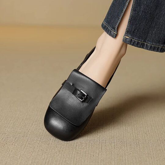 New genuine leather square toe flat shoes niche style