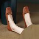 Simple commuting pumps for women flat red square toe