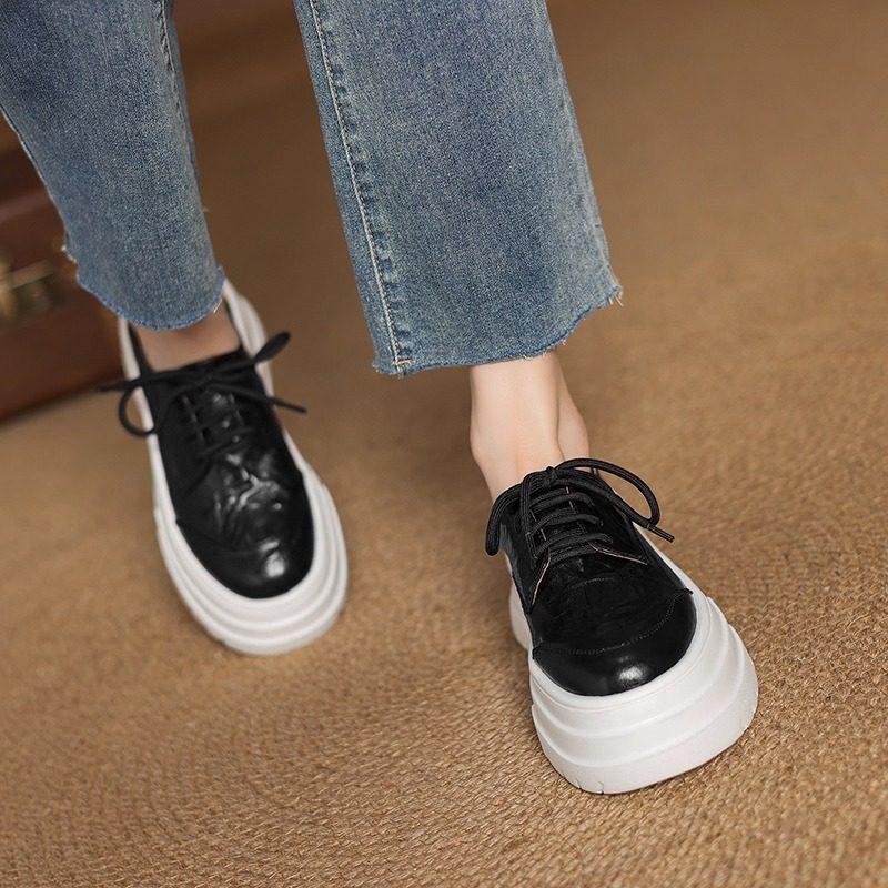 学院风厚底松糕小皮鞋女真皮2025新款春秋系带高跟坡跟休闲单鞋,淘宝优惠券,粉丝福利购,淘宝优惠卷