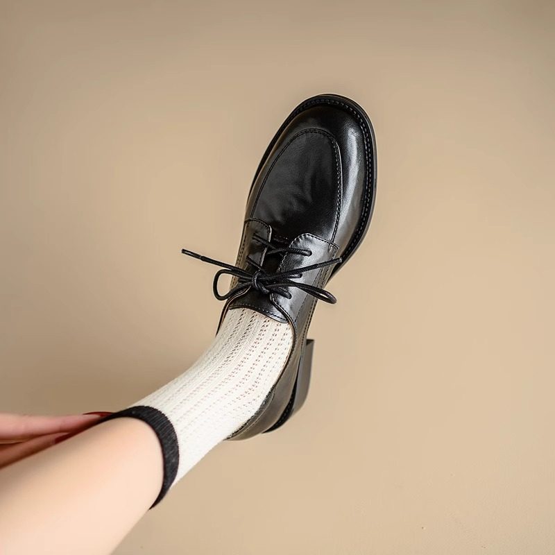 英伦风复古系带小皮鞋女低跟圆头真皮深口新款单鞋软皮棕色乐福鞋,淘宝优惠券,粉丝福利购,淘宝优惠卷