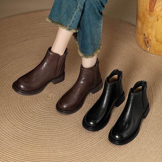 Suede cowhide brown short boots British style