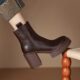 Brown British retro genuine leather thick-soled ankle boots with waterproof platform