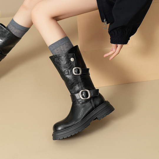 Autumn thick sole thick heel Martin boots belt buckle British style boots