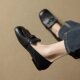 New genuine leather square toe flat shoes niche style