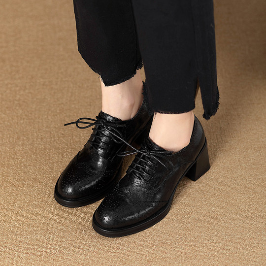 High heels lace up brogue oxford shoes