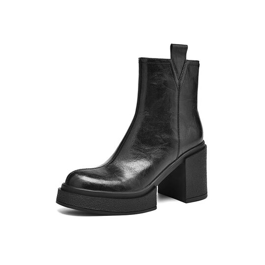 Brown British retro genuine leather thick-soled ankle boots with waterproof platform