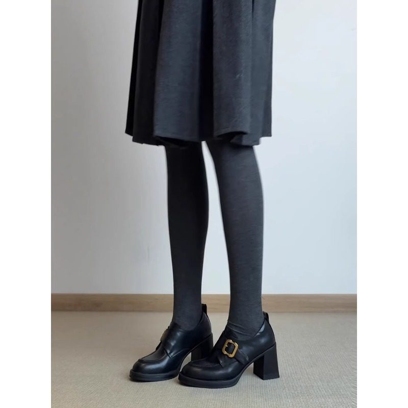 店主自留~5-7cm真皮圆头皮带扣金属乐福鞋女英伦风高跟深口单鞋女,淘宝优惠券,粉丝福利购,淘宝优惠卷