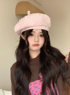 韩系小香风花朵显脸小贝雷帽女