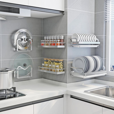 锅盖架壁挂式304不锈钢免打孔砧板收纳架菜板架厨房挂墙上置物架 虎窝淘