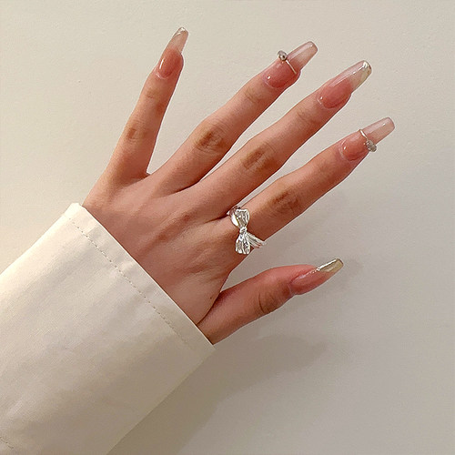 s925纯银蝴蝶结戒指女轻奢气质甜美开口指环ins小众设计感食指戒 - 图1