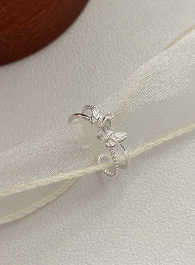 S925纯银双层蝴蝶开口戒指