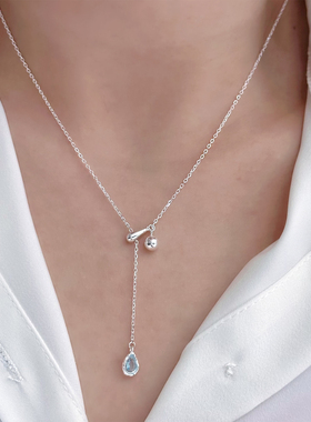 S925纯银蓝色水滴项链